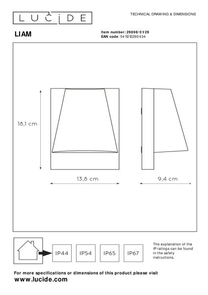 Lucide LIAM - Wandlamp Buiten - 1xGU10 - IP44 - Antraciet - technisch